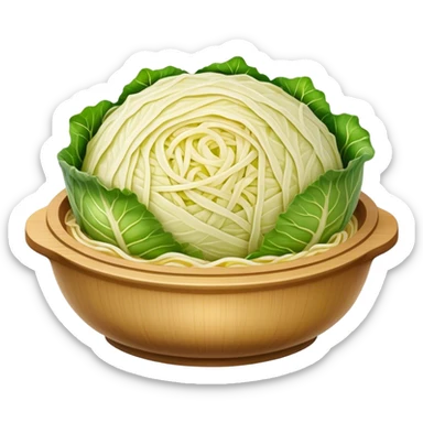Cinematic Realistic Sauerkraut Dish Emoji, depicted as a tangy, fermented cabbage dish rendered with vibrant textures and natural, appetizing lighting. sticker
