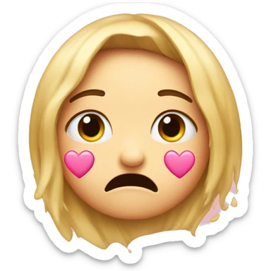 Crying blushed with pink hearts around it  sticker