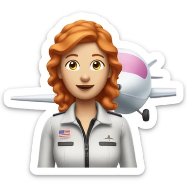 ginger woman flying pink airplane  sticker