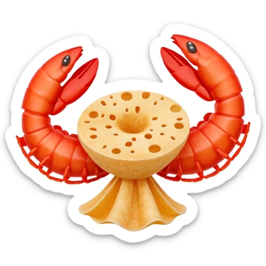 emoji of prawn cracker in surreal style with impossible geometry, floating elements sticker