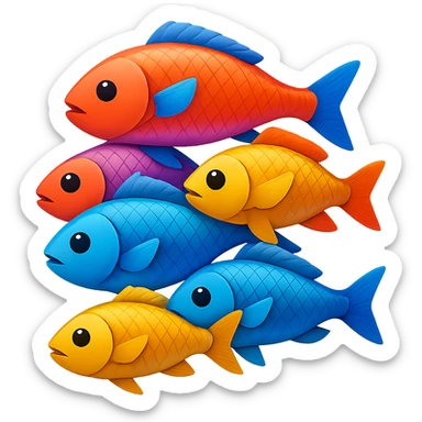 A pile of fish arranged in a pyramid formation in the style of apple emojis, with no background, clean and crisp emoji style. sticker