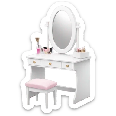White Makeup vanity with light pink makeup sticker
