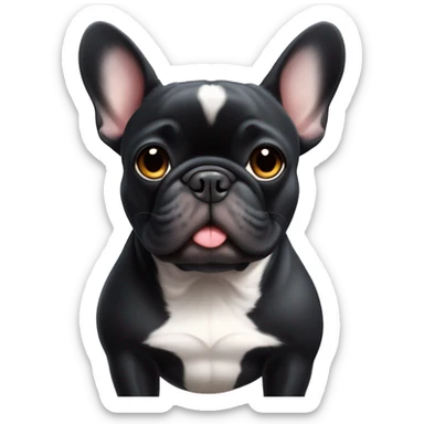 French bulldog, black, a tiny white spot om the middle of the chest, blow a kiss sticker