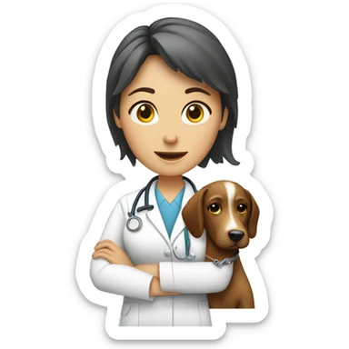 Female veterinarian with dog sticker