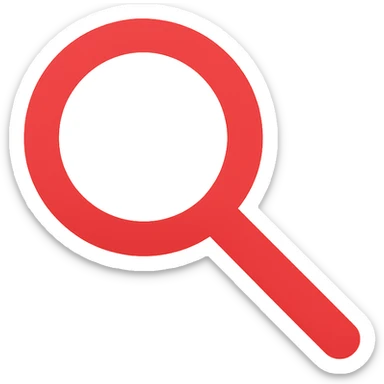 red magnifying glass, flat color, minimalistic sticker