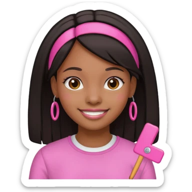 a black girl with straight hair and pink clips in the front sticker