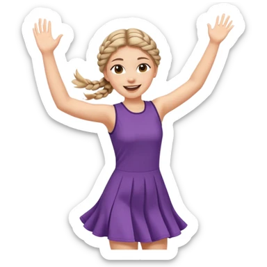 A braid hair girl in a jersey dress, waving both arms in pure joy jumping sticker