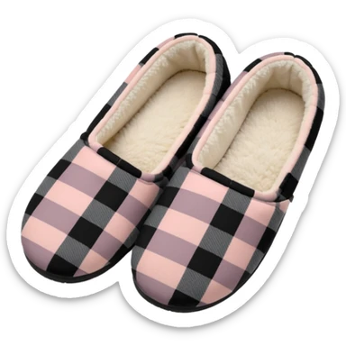 Blush pink, Dark Gray and black plaid print women's slippers sticker