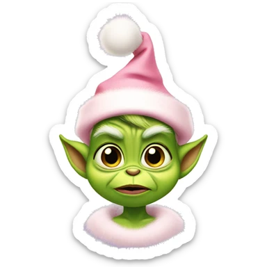 baby grinch wearing a light pink Santa hat sticker