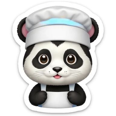 cute panda cat head with white cook hat sticker