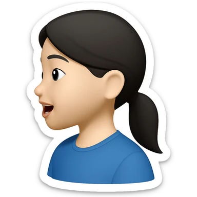Asian girl profile, right side, talking, with a different hairstyle, in the style of emoji, no background sticker