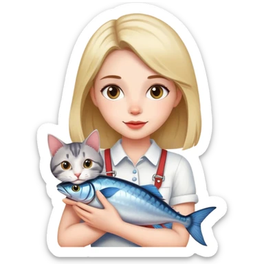 A pretty girl holding a mackerell cat breed on her arms with such a love and care  sticker