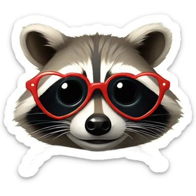 raccoon with heart shaped sun glasses sticker