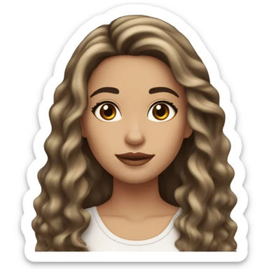 girl with long dark brown wavy long hair with thin blonde highlights and long lashes dark brown eyes and eyebrows and rosy cheeks and lips sticker