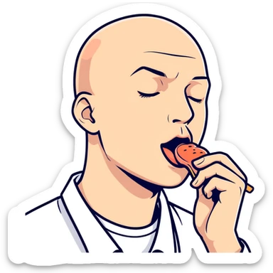 Bald man licking sticker