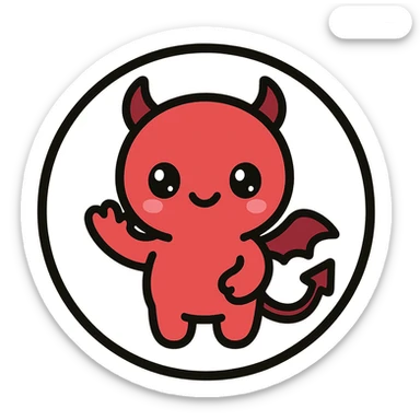little alchemy style icon
subject: crimson devil
border: medium-black
shape: round, circular
background: white
style: full color fill with medium black outlining sticker