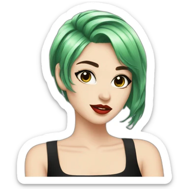 green hair, black outfit, white girl, red lips, portrait, e girl, short hair, black dress sticker