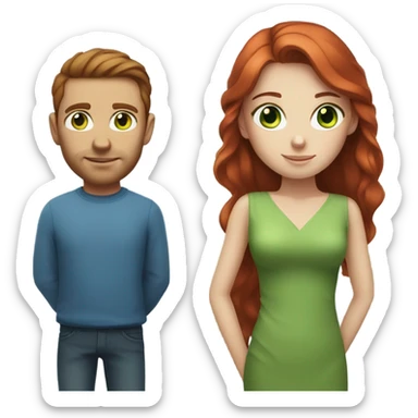 Red hair girl with green eyes and brunette man with big blue eyes sticker