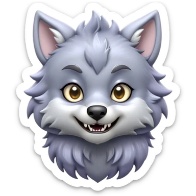 Cinematic Cute Werewolf Portrait Emoji, with a cuddly, miniature lupine form in soft moonlit grays and silvers, featuring oversized sparkling eyes and a sweet, endearing snarl, simplified yet irresistibly adorable, highly detailed with a gentle glowing outline that captures the playful, heartwarming essence of a little werewolf! sticker