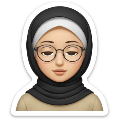 A hijabi girl with glasses, closed eyes, calm sticker