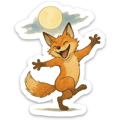 crazy fox dancing under moonlight sticker