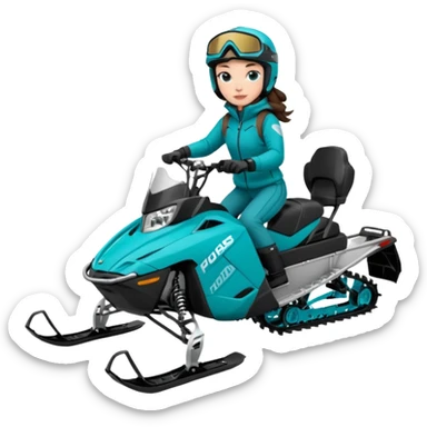 Can you create an emoji of a brunette girl on a teal polaris khaos 850 155 snowmobile with the skis up sticker