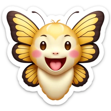 Cinematic Adorable Yawning Butterfly Portrait Emoji, Head tilted slightly with a dramatic, wide-open yawn, showcasing a delicate, softly fluttering body with gently drooping wings and sleepy, half-closed eyes, Simplified yet irresistibly cute features, highly detailed, glowing with a soft, cozy luminescence, high shine, relaxed yet expressive, stylized with a dash of whimsical floral charm, soft glowing outline, capturing the essence of a drowsy butterfly that appears ready to rest its wings for a nap! sticker