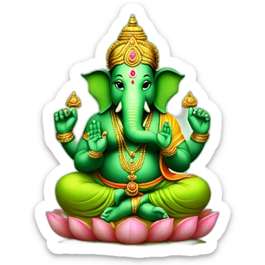 green ganesha hindu god with 4 hands,the right low hand in varada mudra sticker