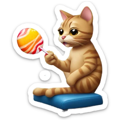 Cat eating a lollipop in an airplane sticker