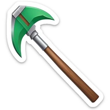 Minecraft hoe with brown handle and emerald green blade sticker