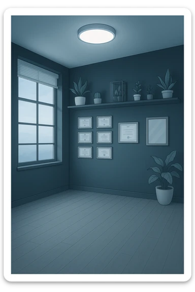 faMMI QUESTA STANZA STILE MANGA/WEBTOON A COLORI SENZA LE PERSONE E SENZA LETTINO, SOLO LA STANZA. FALLA MOLTO PIù LUMINOSA CON LUCI PIù FREDDE E MODERNE, NON LUCI GIALLE sticker
