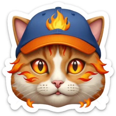 Cat with the flames in his eyes with a orange baseball hat in sticker