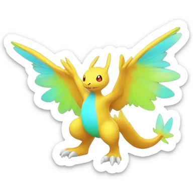 Colorful Neon Colors Flying Fakémon-Pokémon-Creature Full Body sticker