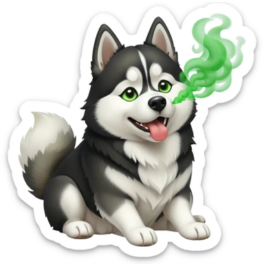 Black and white Husky dog farting green smoke sticker