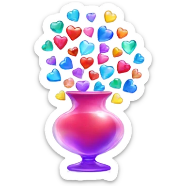 A crystal vase with colorful hearts flying out of it sticker