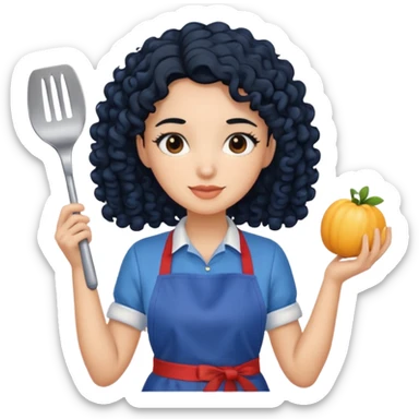 woman with curly black hair in blue apron sticker