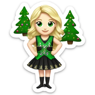Blonde Irish dancer with pink green and black with Christmas tree sticker