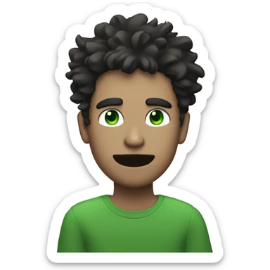 Man with messy hair and square jaw holding black and white kitty with green eyes sticker