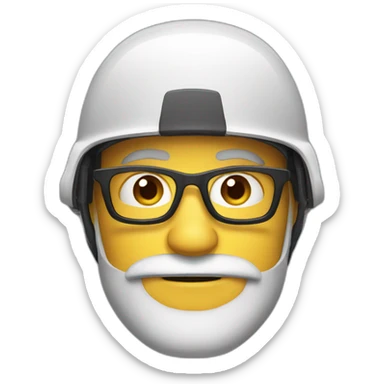 one face of a man with a brown beard and a helmet wearing glasses sticker