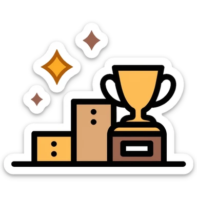 Path to success logo with steps or staircase leading upward to a trophy or achievement symbol, using brown shades and golden accents sticker