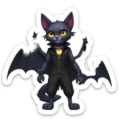  cool edgy anthro dark-shadow-themed animal vampiric bat-cat-hybrid Fakemon  with a collar full body sticker