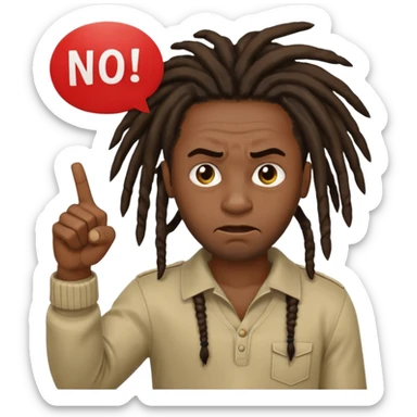  black skinned guys with dreads with his thumbs pointing down and a sign in the background saying no sticker