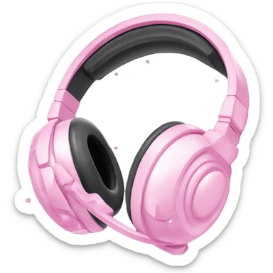 Headset Emoji "A pastel pink gaming headset with glowing ear cushions, a soft, sparkly microphone boom, and tiny floating glitter around." sticker