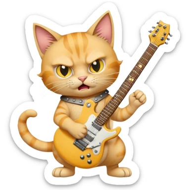 Realistic Angry Yellow tabby cat playing heavy metal guitar sticker