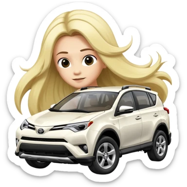 white toyota rav 4 with hair sticker