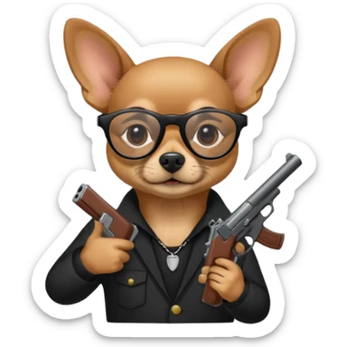 Mexican cholo chihuahua with black glasses holding a gun  sticker