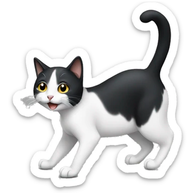 Black and white cat stretching sticker