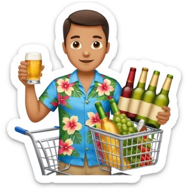 man with a shopping cart full of beers and wines sticker