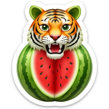 A watermelon fruit body with a fierce tiger head coming out of the top sticker