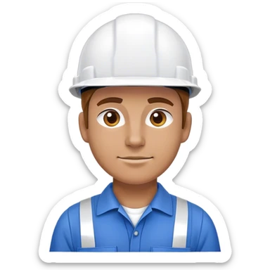 construction employe use helmet white and use uniform blue sky sticker